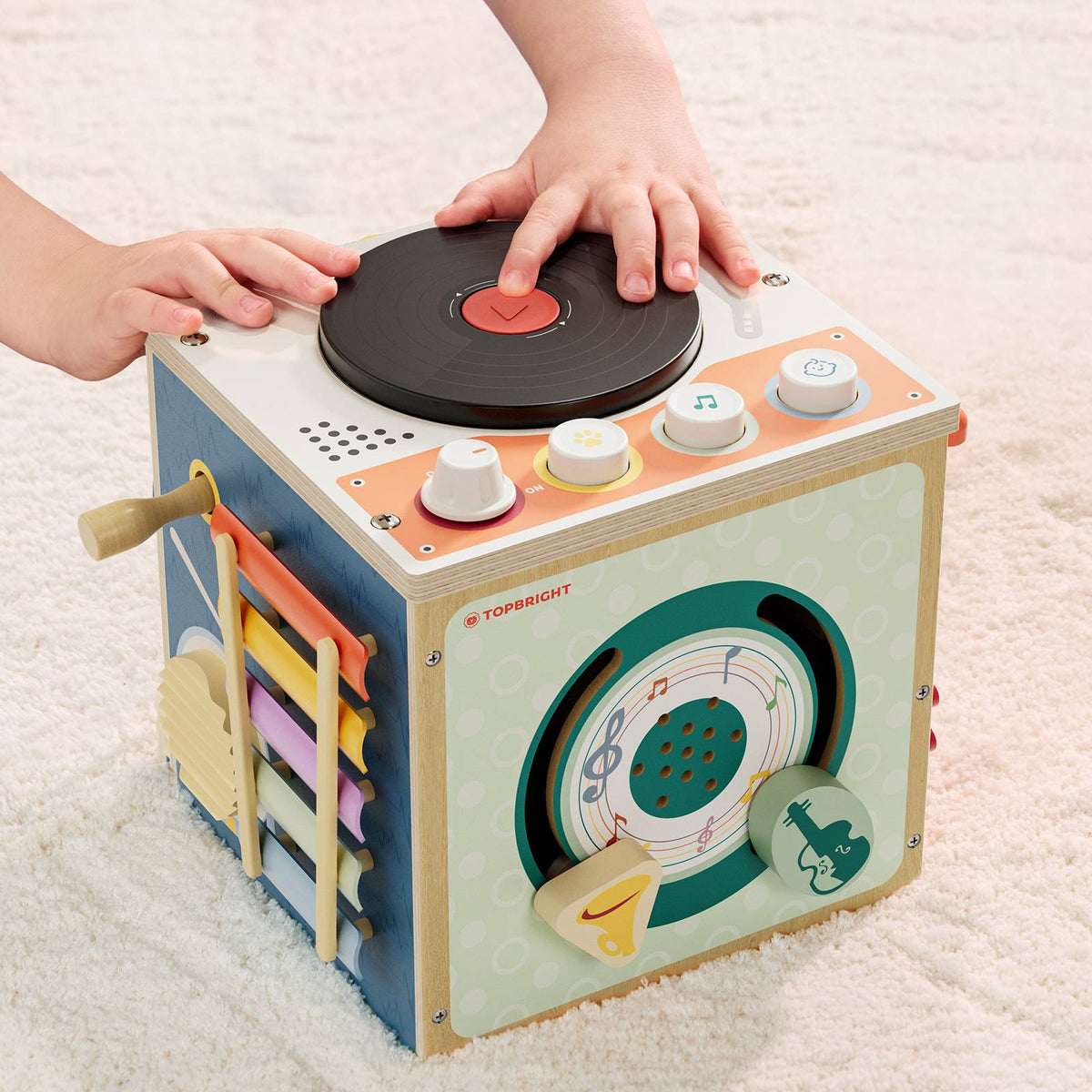 Musical Cube Wooden Musical Activity Cube | Montessori 6-in-1 Learning Toy for Toddlers