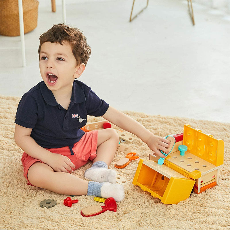 Foldable Work Bench Truck | Wooden Toy Toolbox for Kids