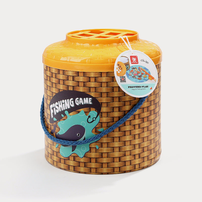 Topbright magnetic fishing game set including fishing rods, wooden fish puzzles, and fabric play mat