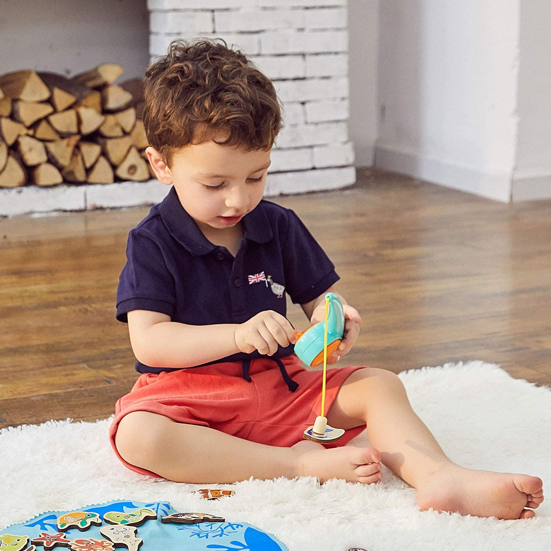 Topbright magnetic fishing game wooden toy with alphabet fish, numbers, and colorful ocean animals for toddlers
