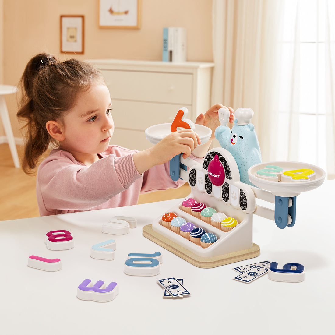 Preschool STEM toy teaching counting and weight comparison