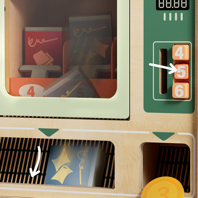 Wooden Vending Machine Toy with Snacks & Coins – Shop & Go Playset