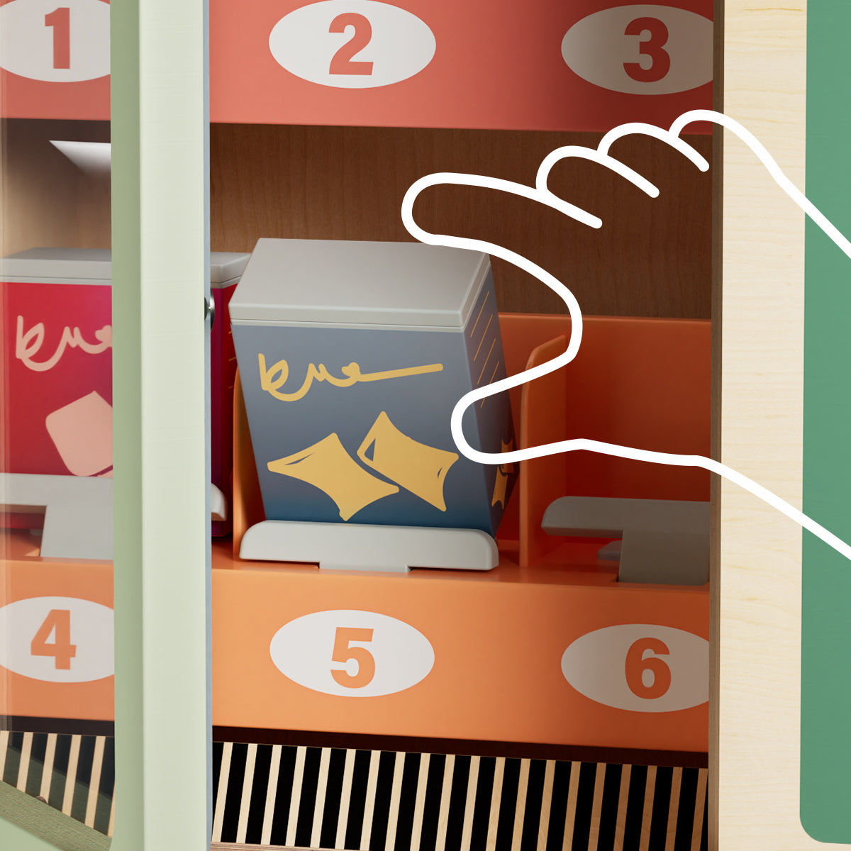 Wooden Vending Machine Toy with Snacks & Coins – Shop & Go Playset - Built-in Item Holder Mechanism