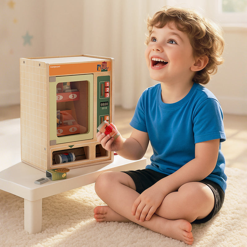 Wooden Vending Machine Toy with Snacks & Coins – Shop & Go Playset - Shop & Go Wooden Vending Machine Toy with Snacks & Coins