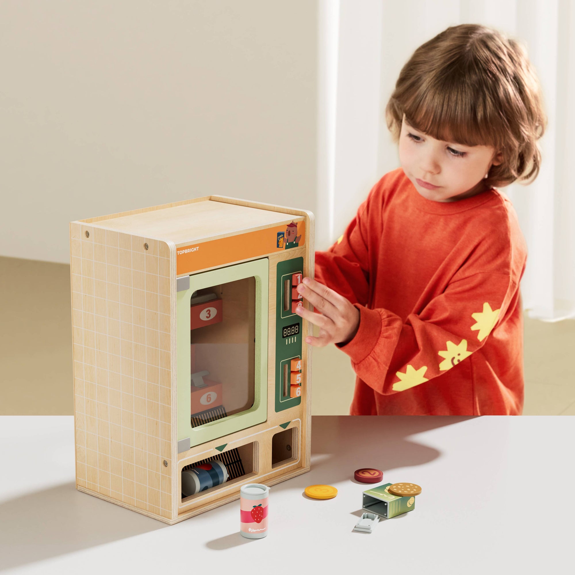 Wooden Vending Machine Toy with Snacks & Coins – Shop & Go Playset