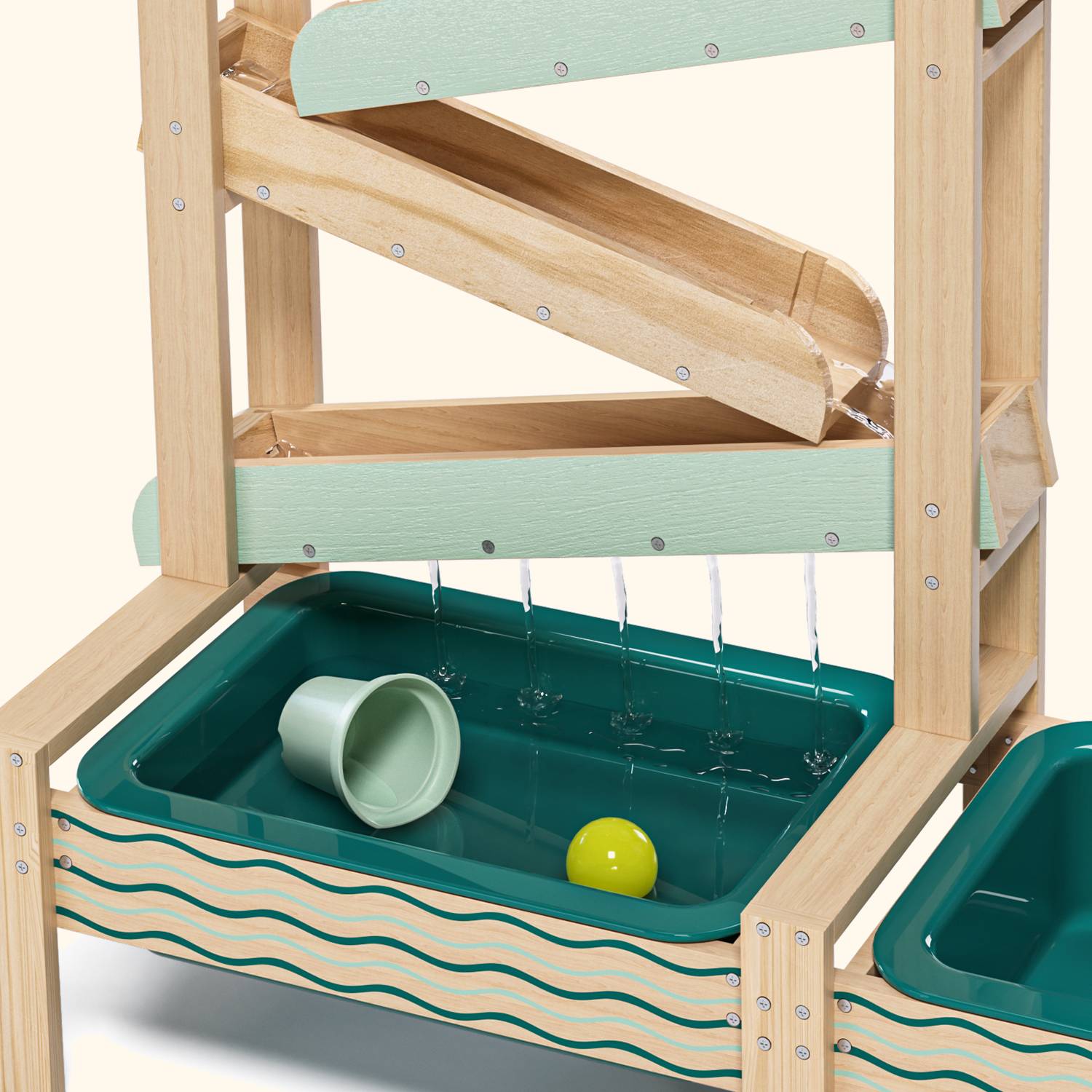 Water Track Outdoor Wooden Play Set | Kids Water & Sand Fun - Fascinating Water Curtain