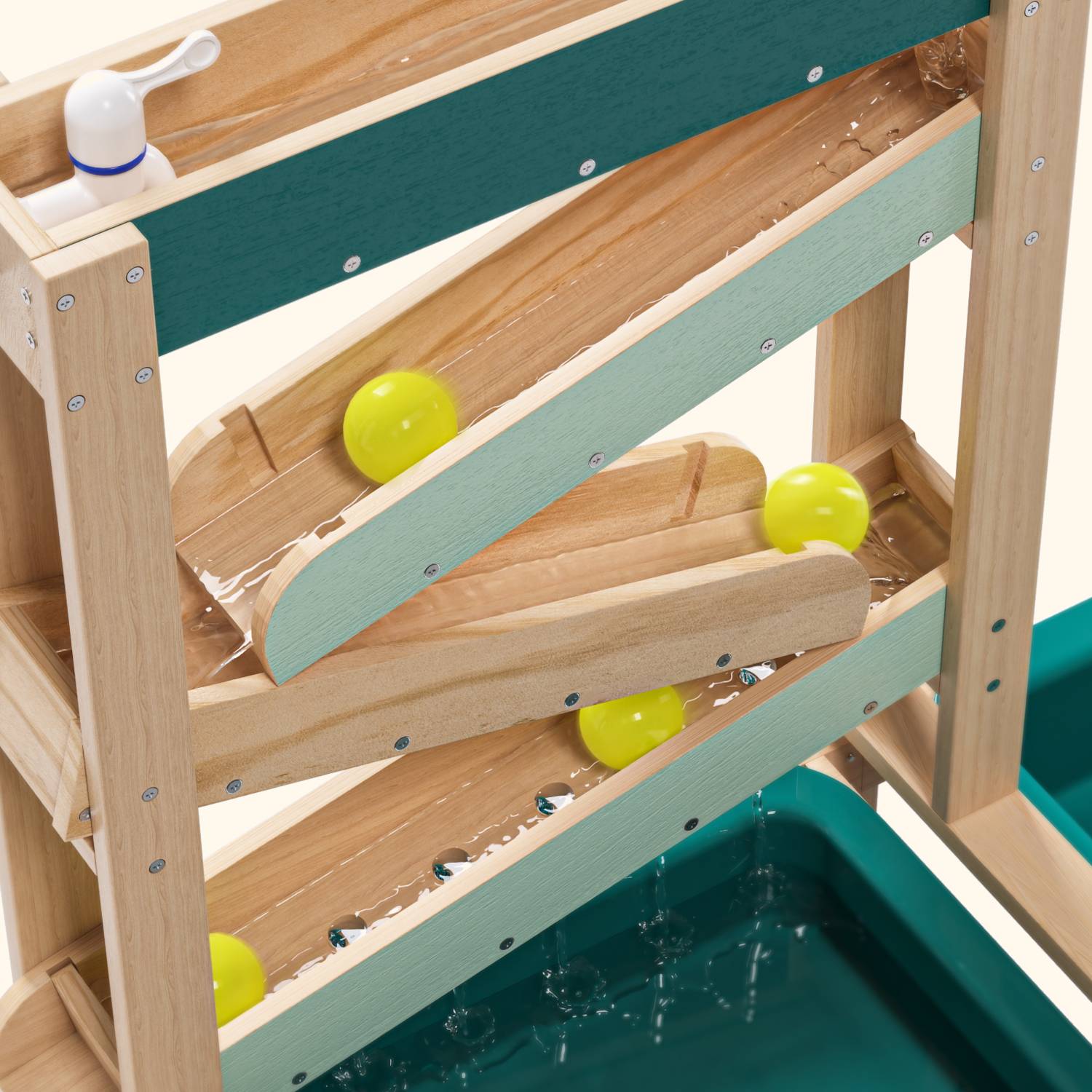 Water Track Outdoor Wooden Play Set | Kids Water & Sand Fun - Rolling Ball & Cup Accessories