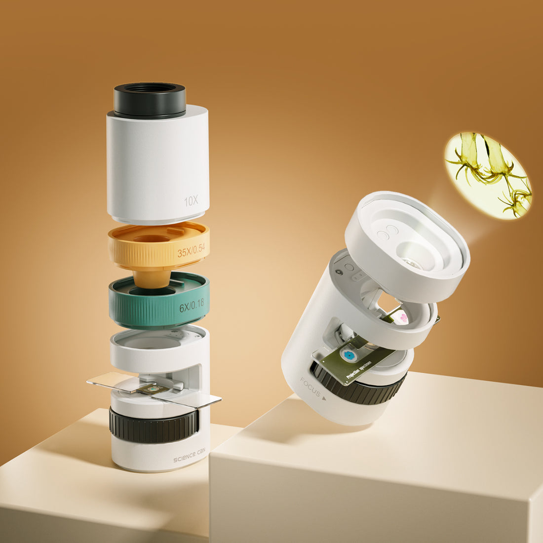 Microscope slide and LED projection module shown from top view – part of the educational toy kit for young scientists