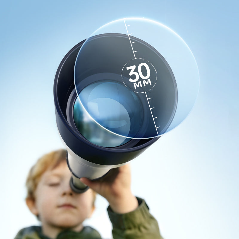30mm objective lens on the Explorer Telescope provides bright, clear viewing